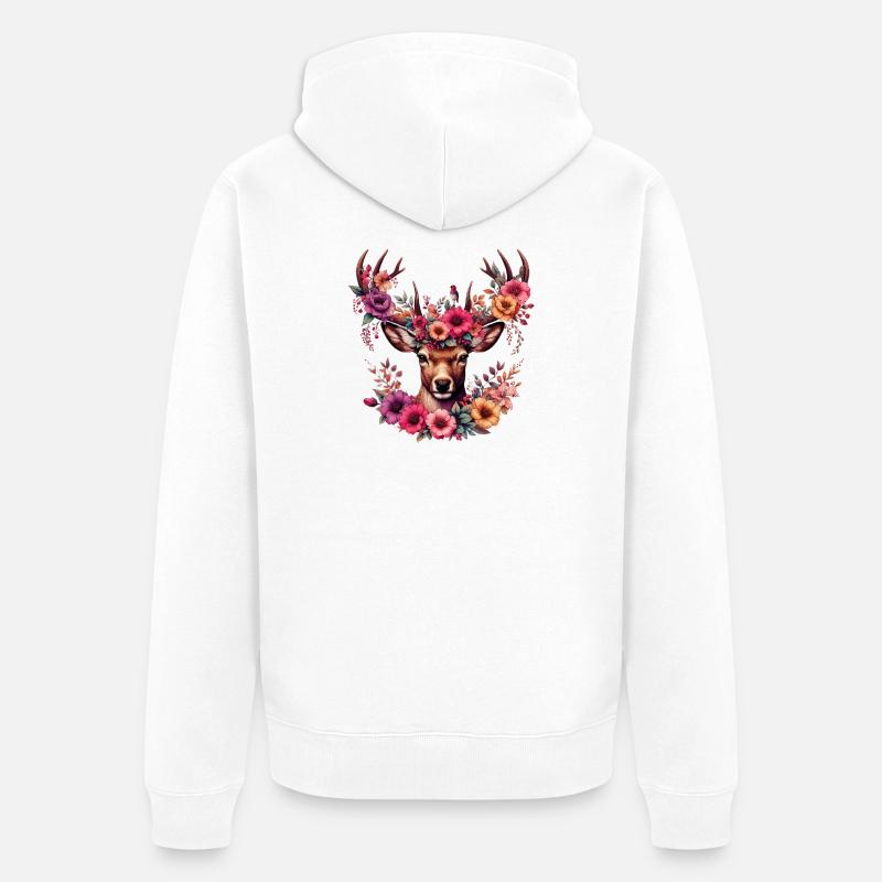 Cerf avec des fleurs - Veste à capuche bio Premium Unisexe - blanc