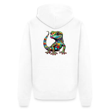 Gecko - Unisex Premium Bio Zip Hoodie - Weiß - Hinten - Thijin (182cm)