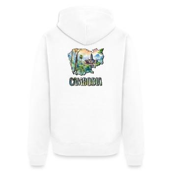 Aquarell Landkarte Kambodscha - Unisex Premium Bio Zip Hoodie - Weiß - Hinten - Thijin (182cm)