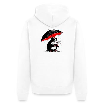 Hamster mit Regenschirm – Schmuddelwetter - Unisex Premium Bio Zip Hoodie - Weiß - Hinten - Thijin (182cm)