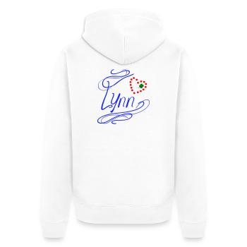 Lynn mit Herz und Kleeblatt - Unisex Premium Bio Zip Hoodie - Weiß - Hinten - Thijin (182cm)