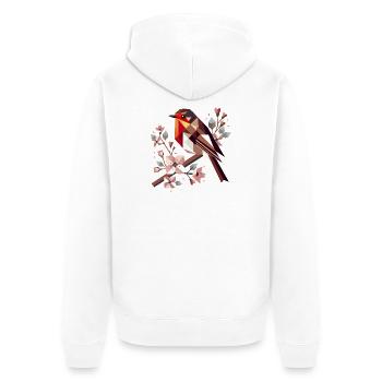 charmant rouge-gorge entouré de cerisiers en fleurs - Veste à capuche bio Premium Unisexe - blanc - Dos - Thijin (182cm)