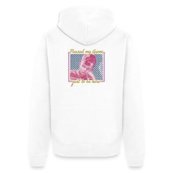Paused My Game – Retro Gamer Vibes - Unisex Premium Organic Zip Hoodie - white - Back - Thijin (182cm)