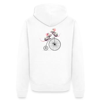 Souris polygonales mignonnes sur un penny farthing nostalgique - Veste à capuche bio Premium Unisexe - blanc - Dos - Thijin (182cm)