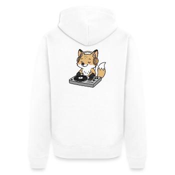 Ein Fuchs als DJ mit Kopfhörern am Mischpult - Unisex Premium Bio Zip Hoodie - Weiß - Hinten - Thijin (182cm)