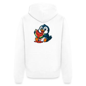 Süßer Pinguin Melone Obst Cartoon Arktis Frucht - Unisex Premium Bio Zip Hoodie - Weiß - Hinten - Thijin (182cm)