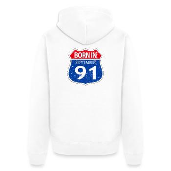 Né_en_septembre_91 - Veste à capuche bio Premium Unisexe - blanc - Dos - Thijin (182cm)