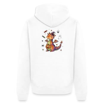 Freundlicher Halloween Drache mit Kürbis - Unisex Premium Bio Zip Hoodie - Weiß - Hinten - Thijin (182cm)