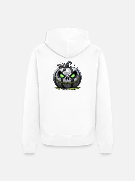 Grim Pumpkin Zombie with Green Eyes - Unisex Premium Organic Zip Hoodie - white