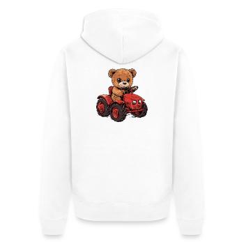 Teddybär auf rotem Traktor - Unisex Premium Bio Zip Hoodie - Weiß - Hinten - Thijin (182cm)
