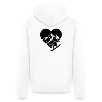 Snowboarder with heart mountain landscape in background - Unisex Premium Organic Zip Hoodie - white - Back - Thijin (182cm)