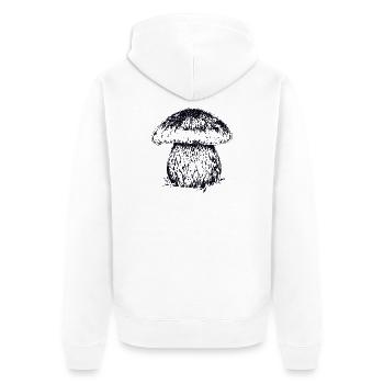 STEINPILZ - Unisex Premium Bio Zip Hoodie - Weiß - Hinten - Thijin (182cm)