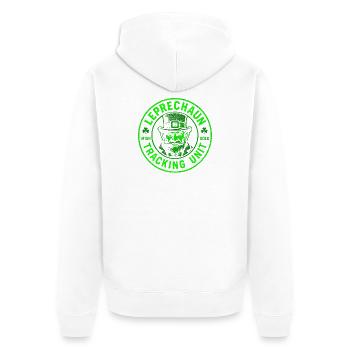 Lustiger Kobold-Tracking-Service zum St. Patrick's - Unisex Premium Bio Zip Hoodie - Weiß - Hinten - Thijin (182cm)