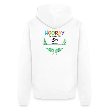 Titel: Hurra, ich gehe in die 5. Klasse – Namensraum - Unisex Premium Bio Zip Hoodie - Weiß - Hinten - Thijin (182cm)