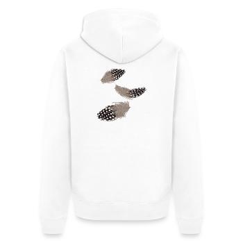 Three Flying Guinea Fowl Feathers Illustration - Unisex Premium Organic Zip Hoodie - white - Back - Thijin (182cm)