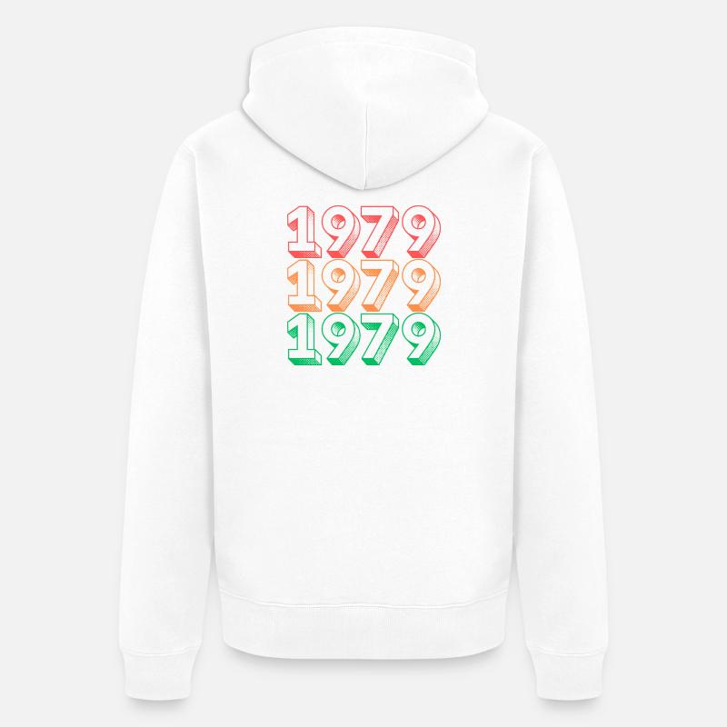 Conception Rétro Néon Année 1979 - Veste à capuche bio Premium Unisexe - blanc