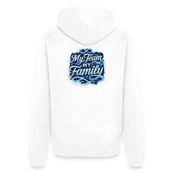 Mon équipe, ma famille Script néon - Veste à capuche bio Premium Unisexe - blanc - Dos - Thijin (182cm)