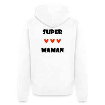 SUPER-MAMA. HERZ. ICH LIEBE MAMA. MAMA. PARTEI - Unisex Premium Bio Zip Hoodie - Weiß - Hinten - Thijin (182cm)