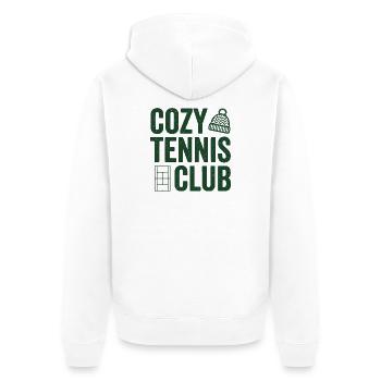 Cozy Tennis Club, stylisches Tennis Fan Tasse - Unisex Premium Bio Zip Hoodie - Weiß - Hinten - Thijin (182cm)