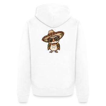 Eule Comic Lustig Sombrero - Unisex Premium Bio Zip Hoodie - Weiß - Hinten - Thijin (182cm)