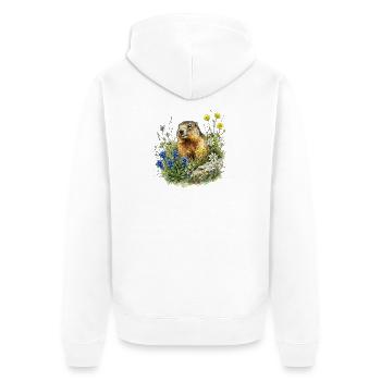 Marmotte alpine Edelweiss Aquarelle naturelle - Veste à capuche bio Premium Unisexe - blanc - Dos - Thijin (182cm)