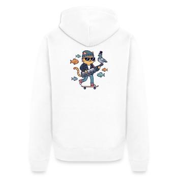 Katzen Rocker auf Skateboard Keyboard Musiker - Unisex Premium Bio Zip Hoodie - Weiß - Hinten - Thijin (182cm)