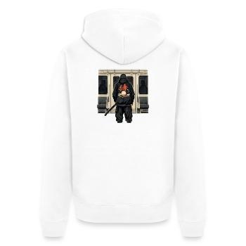 U-Bahn Ninja mit rotem Kanji - Unisex Premium Bio Zip Hoodie - Weiß - Hinten - Thijin (182cm)