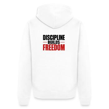 La discipline construit la liberté - Veste à capuche bio Premium Unisexe - blanc - Dos - Thijin (182cm)