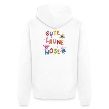 Gute Laune Hose  - Unisex Premium Bio Zip Hoodie - Weiß - Hinten - Thijin (182cm)