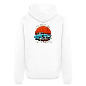 Nicht alt, ich bin ein Oldtimer - Unisex Premium Bio Zip Hoodie - Weiß - Hinten - Thijin (182cm)