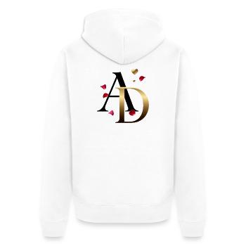 AD Goldmonogramm mit Rosen - Unisex Premium Bio Zip Hoodie - Weiß - Hinten - Thijin (182cm)