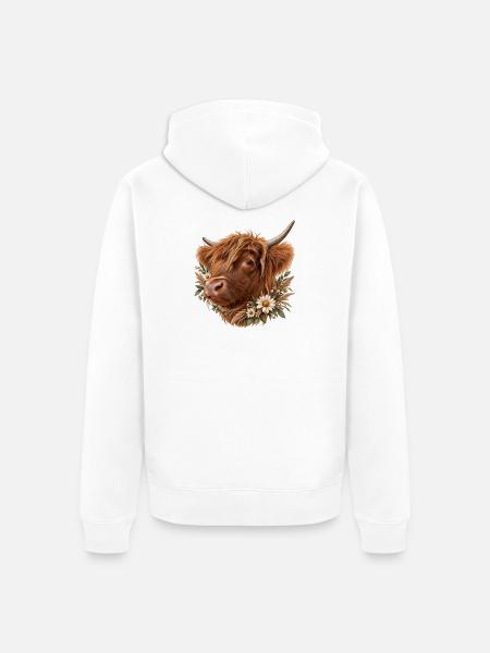 Cute Highland Cow Flower - Unisex Premium Bio Zip Hoodie - Weiß