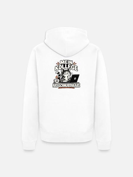 Mein Kollege hat Schnurrhaare Katze - Unisex Premium Bio Zip Hoodie - Weiß