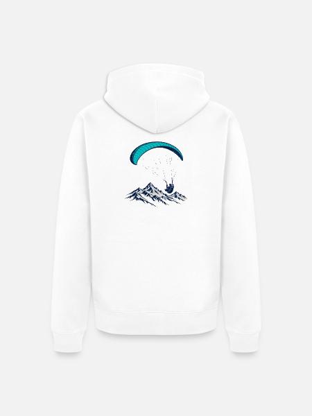 Blauer Berggipfel Paragleiten - Unisex Premium Bio Zip Hoodie - Weiß