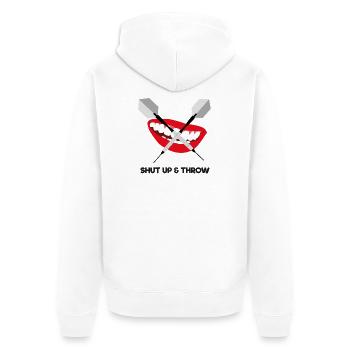 Shut up and throw (dark) - Unisex Premium Bio Zip Hoodie - Weiß - Hinten - Thijin (182cm)
