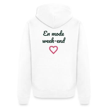 WOCHENENDE. HUMOR. LUSTIG. KOMISCH. ZITAT. HERZ - Unisex Premium Bio Zip Hoodie - Weiß - Hinten - Thijin (182cm)