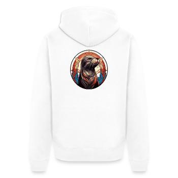 Robbe Seehund Retro Illustration - Unisex Premium Bio Zip Hoodie - Weiß - Hinten - Thijin (182cm)