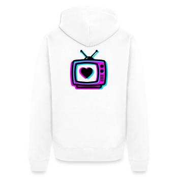 Pink TV Herz Glitch Icon - Unisex Premium Bio Zip Hoodie - Weiß - Hinten - Thijin (182cm)