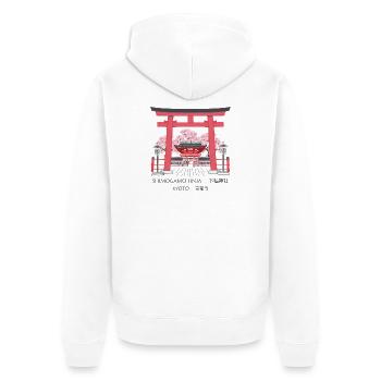 Kyoto Torii und Kirschblüten - Unisex Premium Bio Zip Hoodie - Weiß - Hinten - Thijin (182cm)