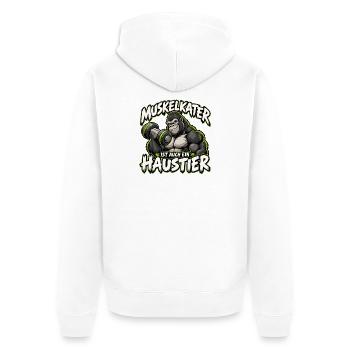 Muskelkater als Haustier Gymlife - Unisex Premium Bio Zip Hoodie - Weiß - Hinten - Thijin (182cm)
