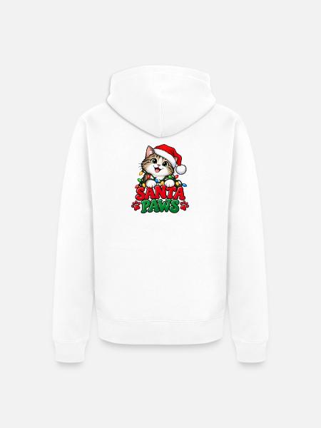 Santa Paws – Katze mit Weihnachtsmütze - Unisex Premium Bio Zip Hoodie - Weiß