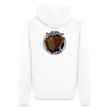 Steirische Harmonika - Aufgspuit werd | ZiachON! - Unisex Premium Bio Zip Hoodie - Weiß - Hinten - Thijin (182cm)