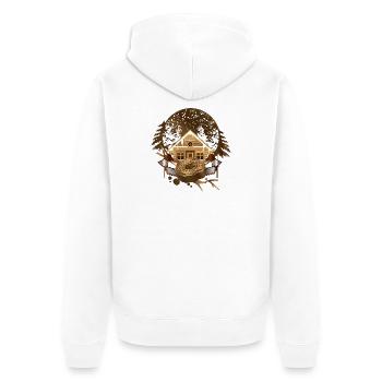 cozy lumberjack hut in the wintry forest - Unisex Premium Organic Zip Hoodie - white - Back - Thijin (182cm)