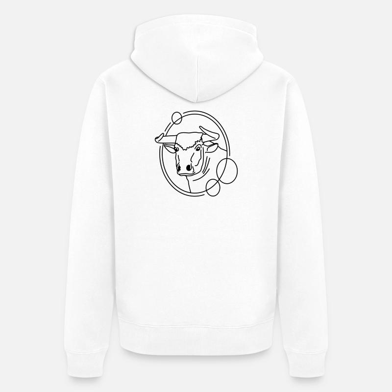 Stier in geometrischer Form - Line-Art-Design - Unisex Premium Bio Zip Hoodie - Weiß