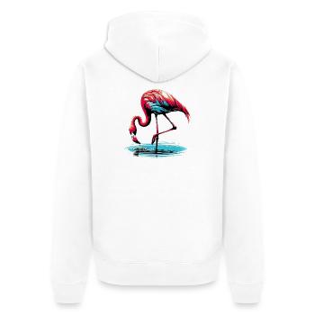 Rosa Flamingo - Unisex Premium Bio Zip Hoodie - Weiß - Hinten - Thijin (182cm)