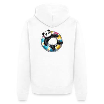 Ein relaxter Panda auf einem Schwimmreifen - Unisex Premium Bio Zip Hoodie - Weiß - Hinten - Thijin (182cm)