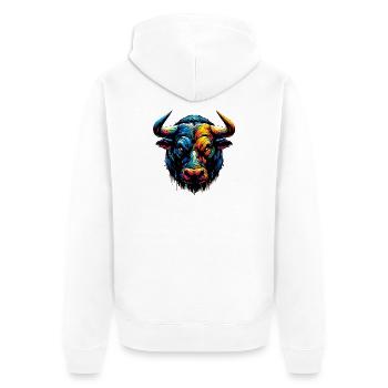 Stier - Unisex Premium Bio Zip Hoodie - Weiß - Hinten - Thijin (182cm)