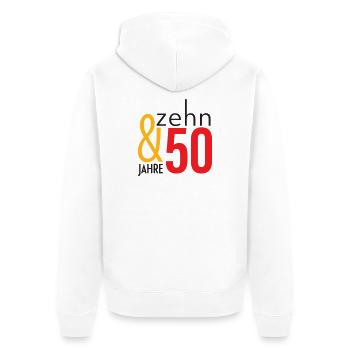 Keine 60 -Zehnundfünfzig! - Unisex Premium Bio Zip Hoodie - Weiß - Hinten - Thijin (182cm)