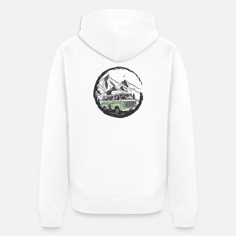 Retro Camper im Mountain Circle - Unisex Premium Bio Zip Hoodie - Weiß