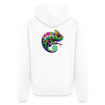 Chamäleon - Unisex Premium Bio Zip Hoodie - Weiß - Hinten - Thijin (182cm)